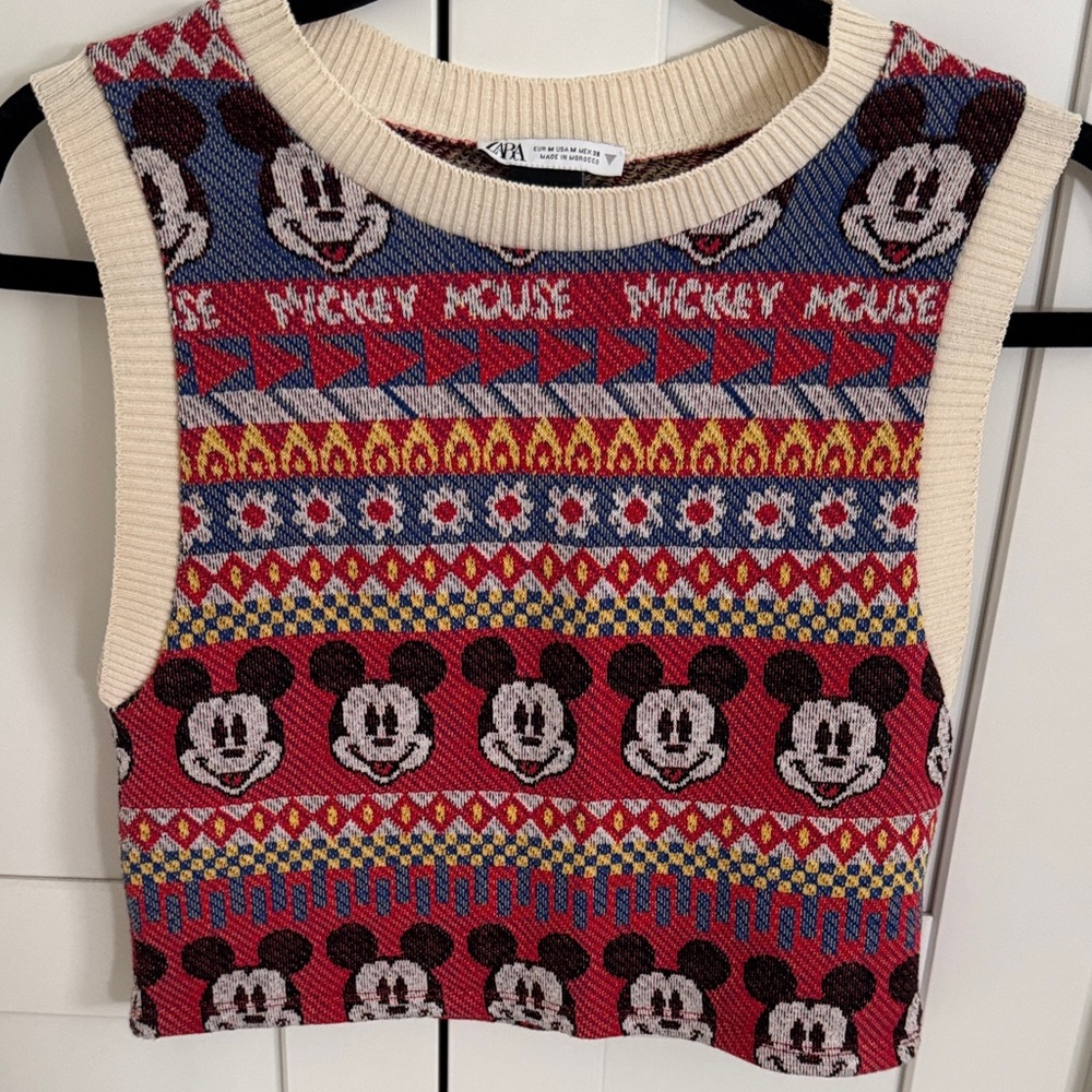 Zara Mickey Mouse Jacquard Cropped Tank - Red, Blue, Cream